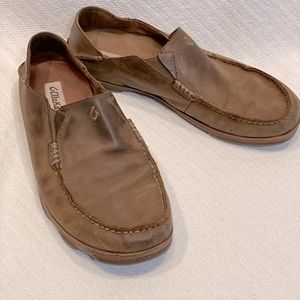 OluKai Moloa Casual Slip On Loafers Shoes Toffee Waxed Nubuck Leather Mens 11W